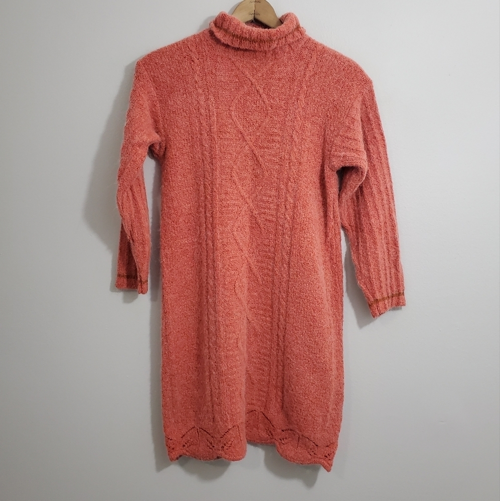 Vintage Coral Knit Turtleneck Sweater Dress